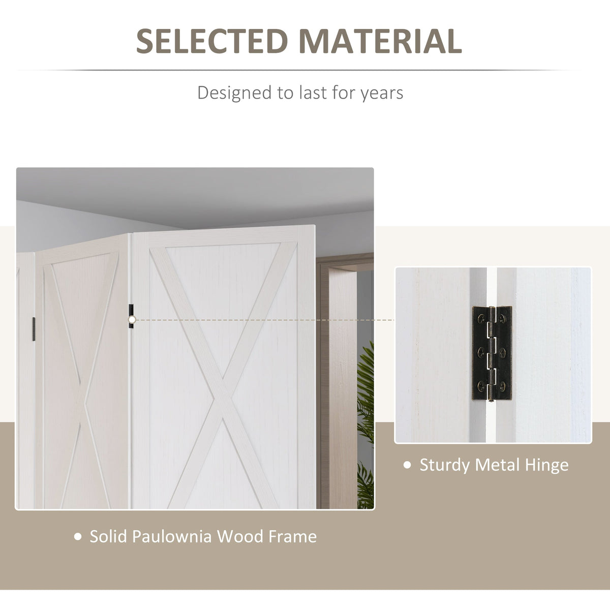 4-panel Wall Partition Farmhouse Room Separator with Foldable Design Wooden Frame 5.6FT, Walnut