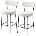 Set of 2 Barstools, Upholstered Bar Stools with Backrest, Footrest for Kitchen Island, Dining Room, Cream White