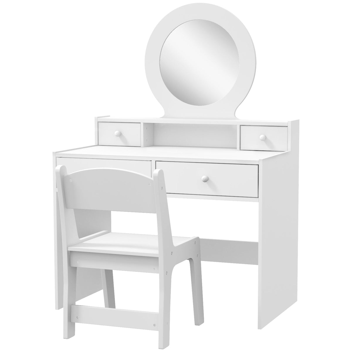 Kids Vanity Set, Children Makeup Table with Mirror, Stool and Storage Drawers, for Ages 3-8, Pink
