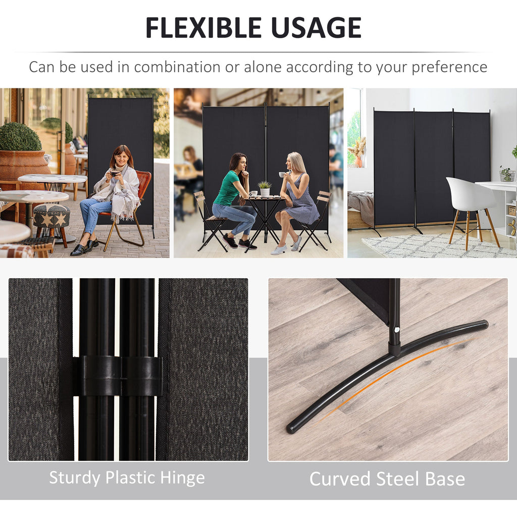 6' 3 Panel Room Divider, Double Hinged Folding Wall Divider, Indoor Privacy Screen for Home Office, Black