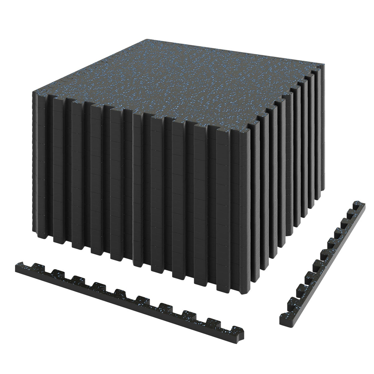 0.79 inch Thick Rubber Top Exercise Mat 48 Sq Ft with Boarders-Black & Blue