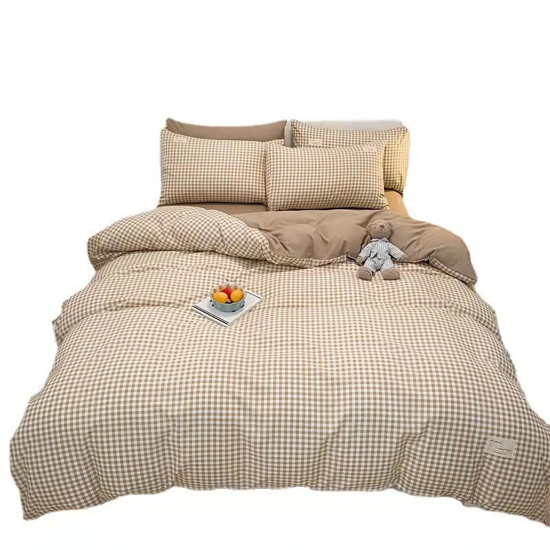 Pure Color Washed Cotton Plaid Striped Bedding Set
