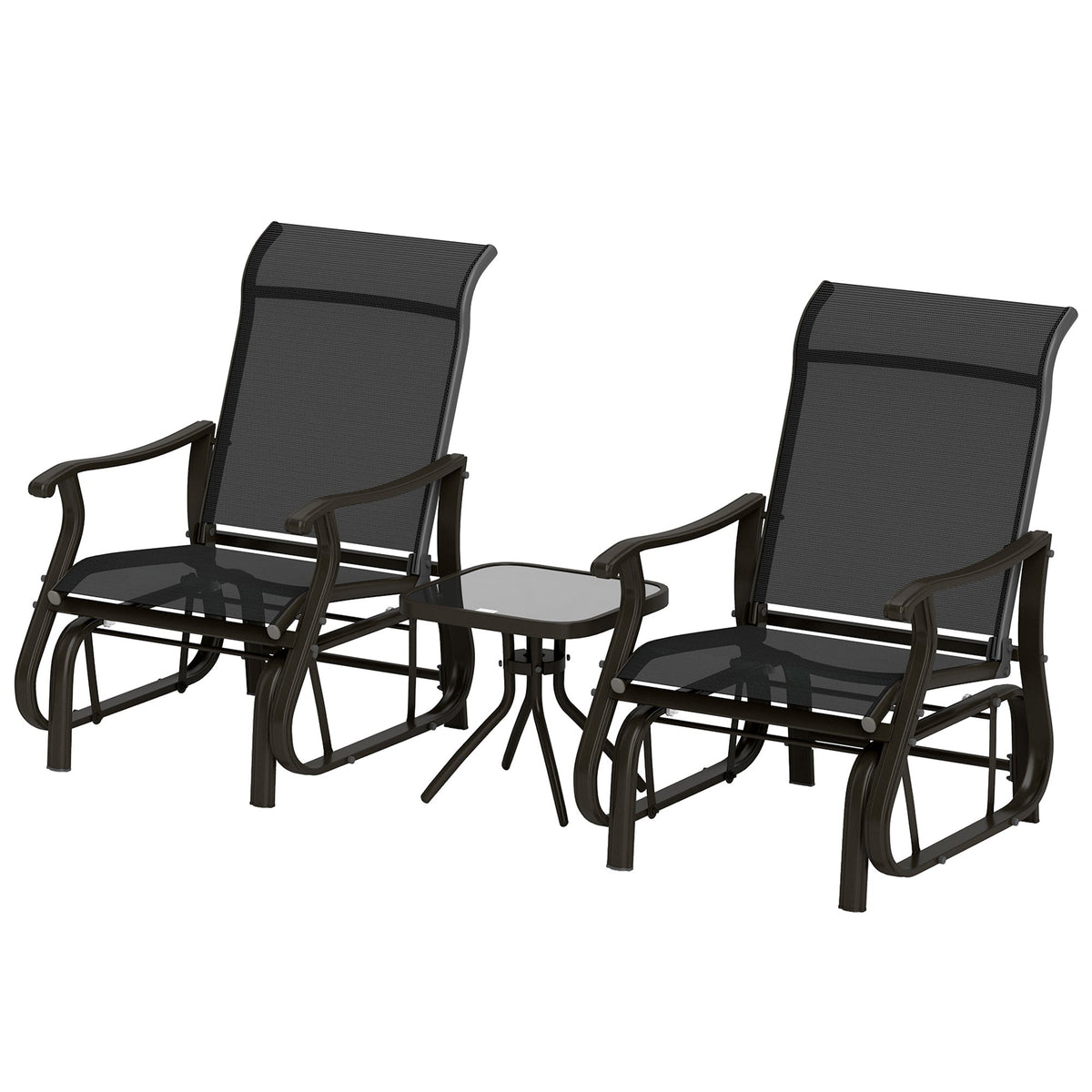 3PCs Gliding Rocking Chair & Bistro Tea Table Set, Black