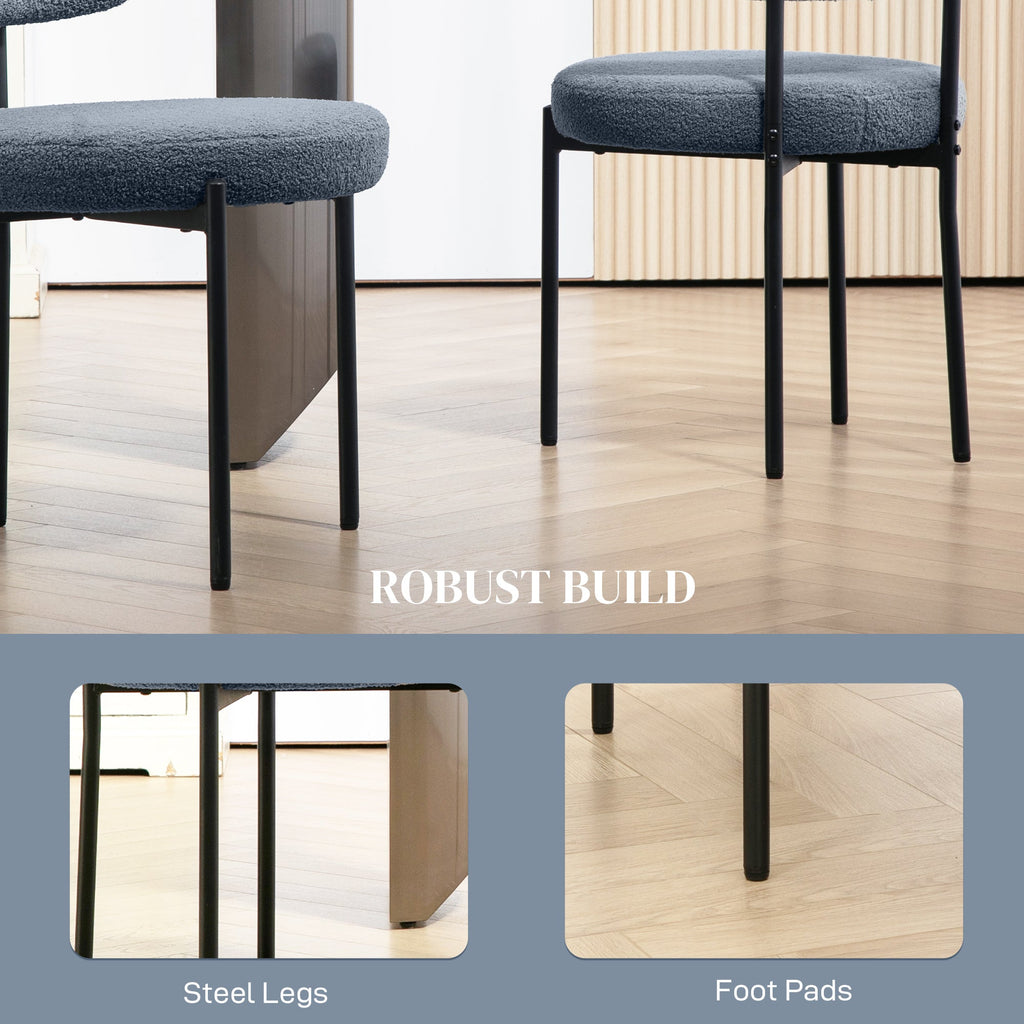 4 Pieces Kitchen Chairs, Modern Dining Chairs w/ Berber Fleece Upholstery and Steel Legs for Living Room, Grey