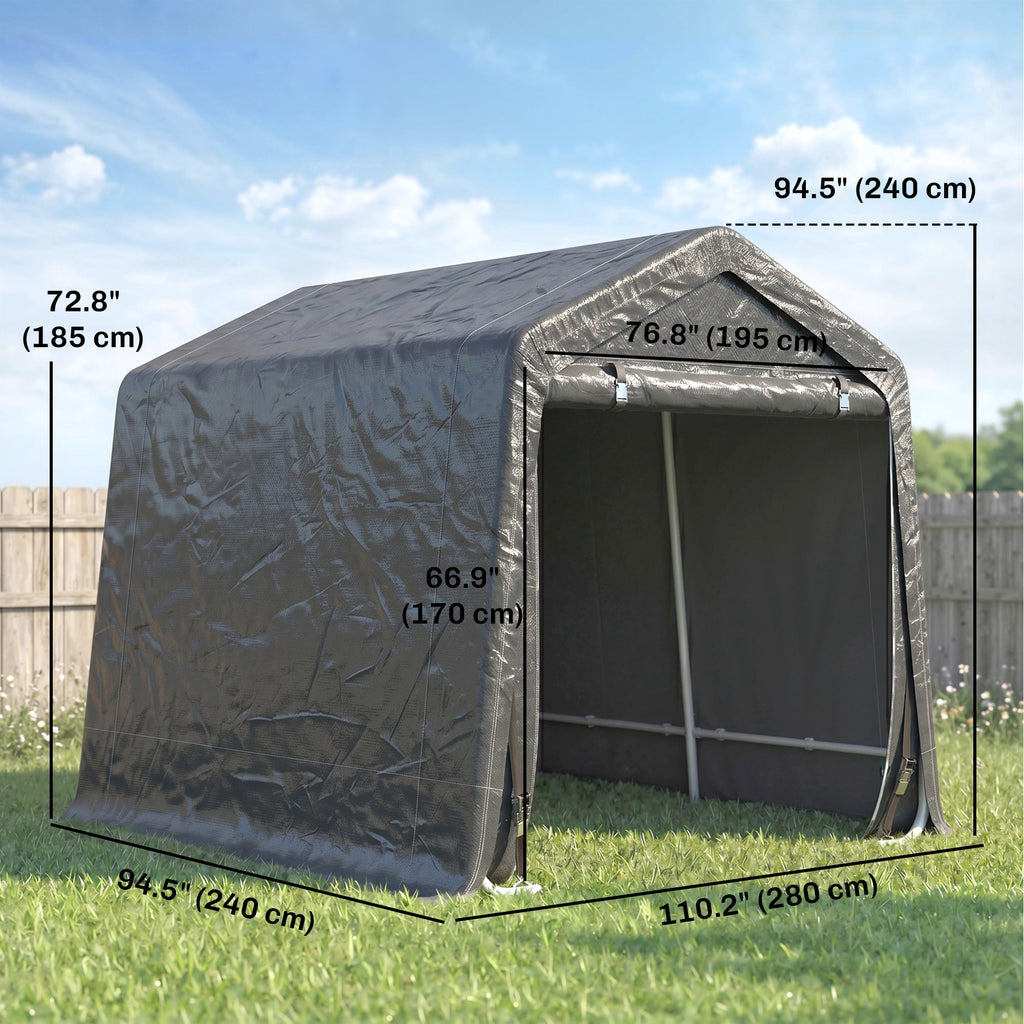 7.9' x 6.6' Garden Storage Tent, Patio Storage Shelter w/ Metal Frame and Double Zipper Doors, Dark Grey