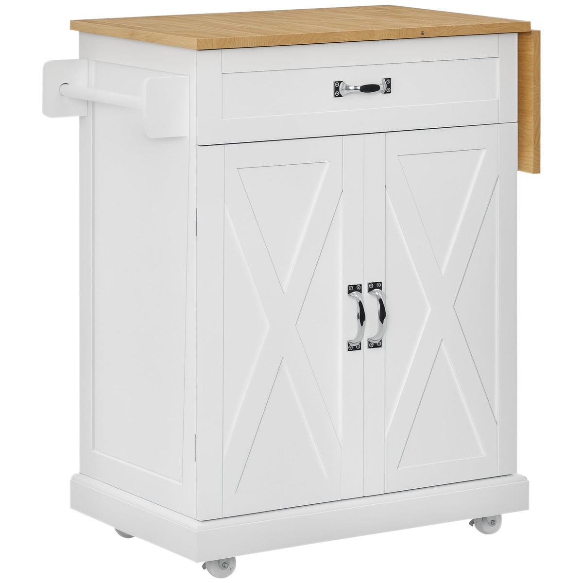 Foldable Kitchen Island with Storage Drawer, Farmhouse Rolling Utility Cart on Wheels with Drop-Leaf Wood Top, Black