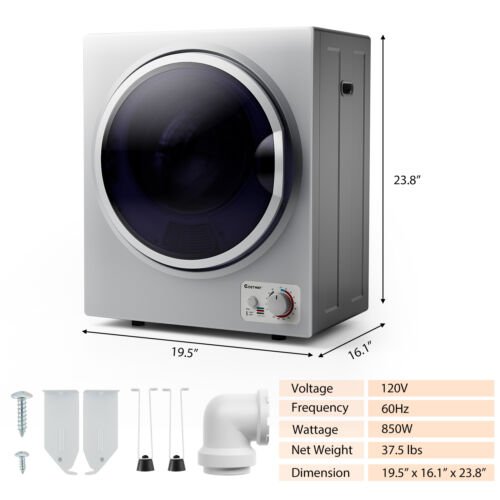 1.5 Cu.ft Clothes Dryer with with Stainless Steel Wall Mount-Silver