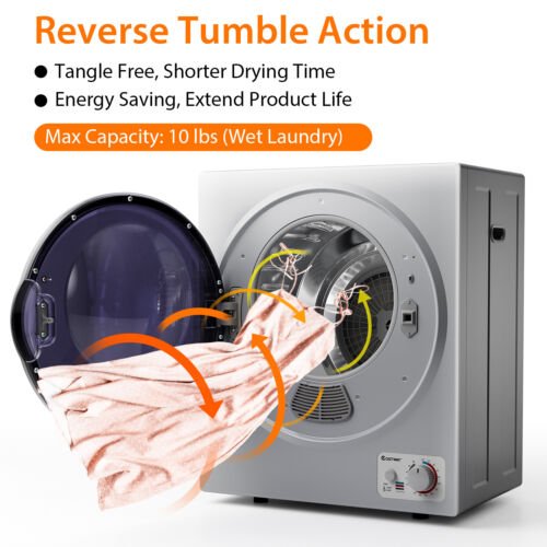1.5 Cu.ft Clothes Dryer with with Stainless Steel Wall Mount-Silver