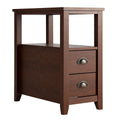 Narrow End Table and Bedside Table with 2 Drawers and Open Shelf, Brown