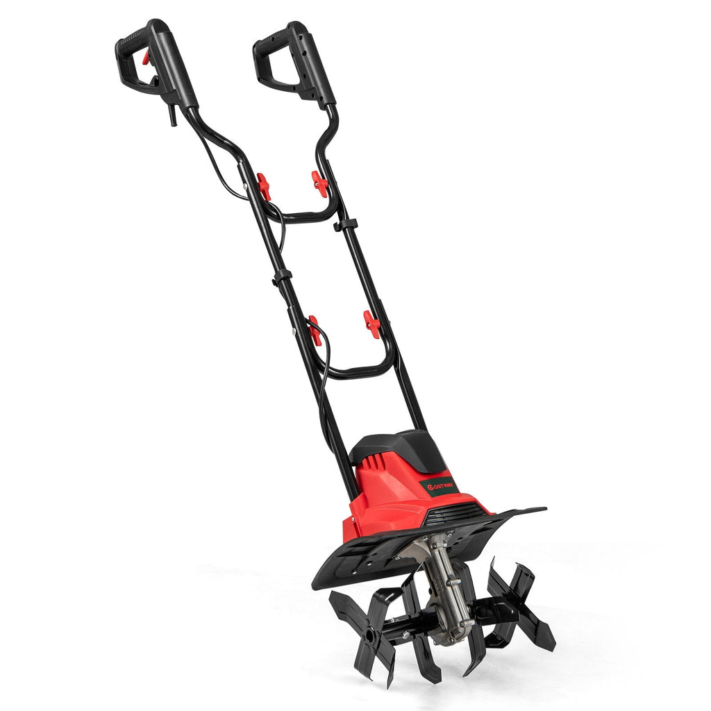 10 Amp Powerful Corded Electric Tiller Cultivator with Safety Lock-Red