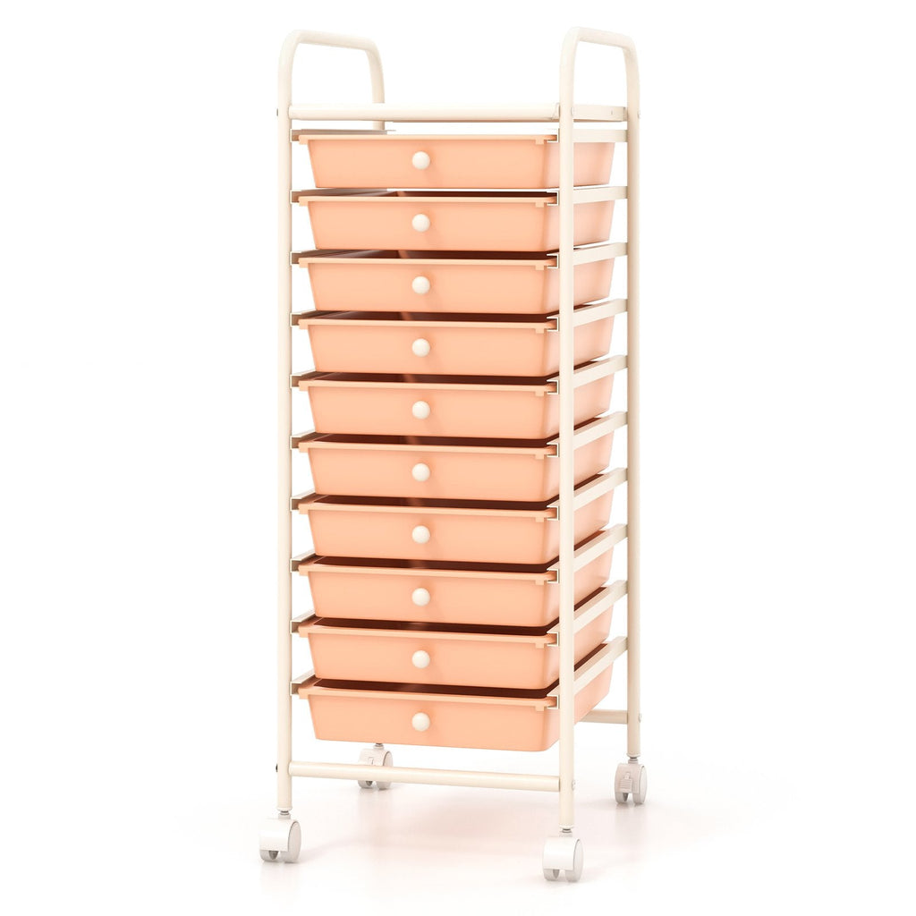 10 Drawer Rolling Storage Cart Organizer with 4 Universal Casters-Cherry