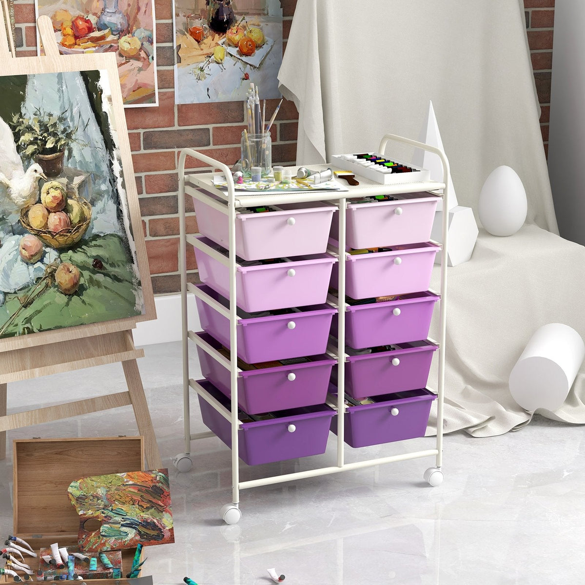 10-Drawer Rolling Storage Cart-Purple