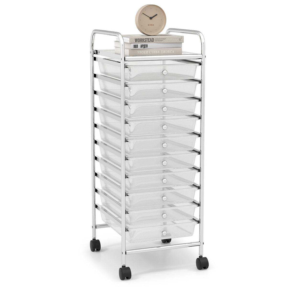 10 Drawer Rolling Storage Cart Organizer with 4 Universal Casters-Transparent