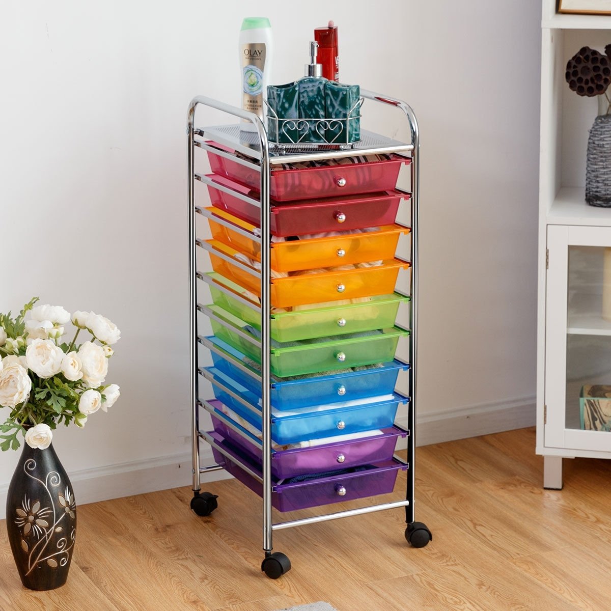 10 Drawer Rolling Storage Cart Organizer-Color