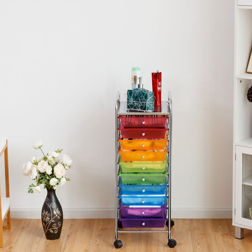 10 Drawer Rolling Storage Cart Organizer-Color