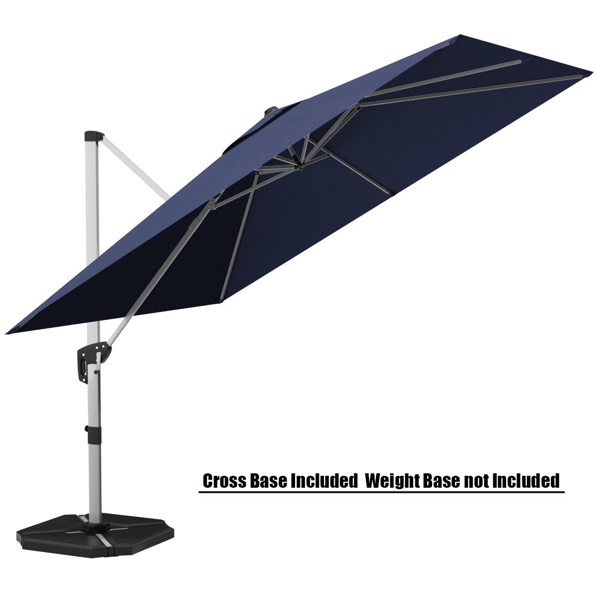 10 Feet 360° Tilt Aluminum Square Patio Umbrella without Weight Base-Navy