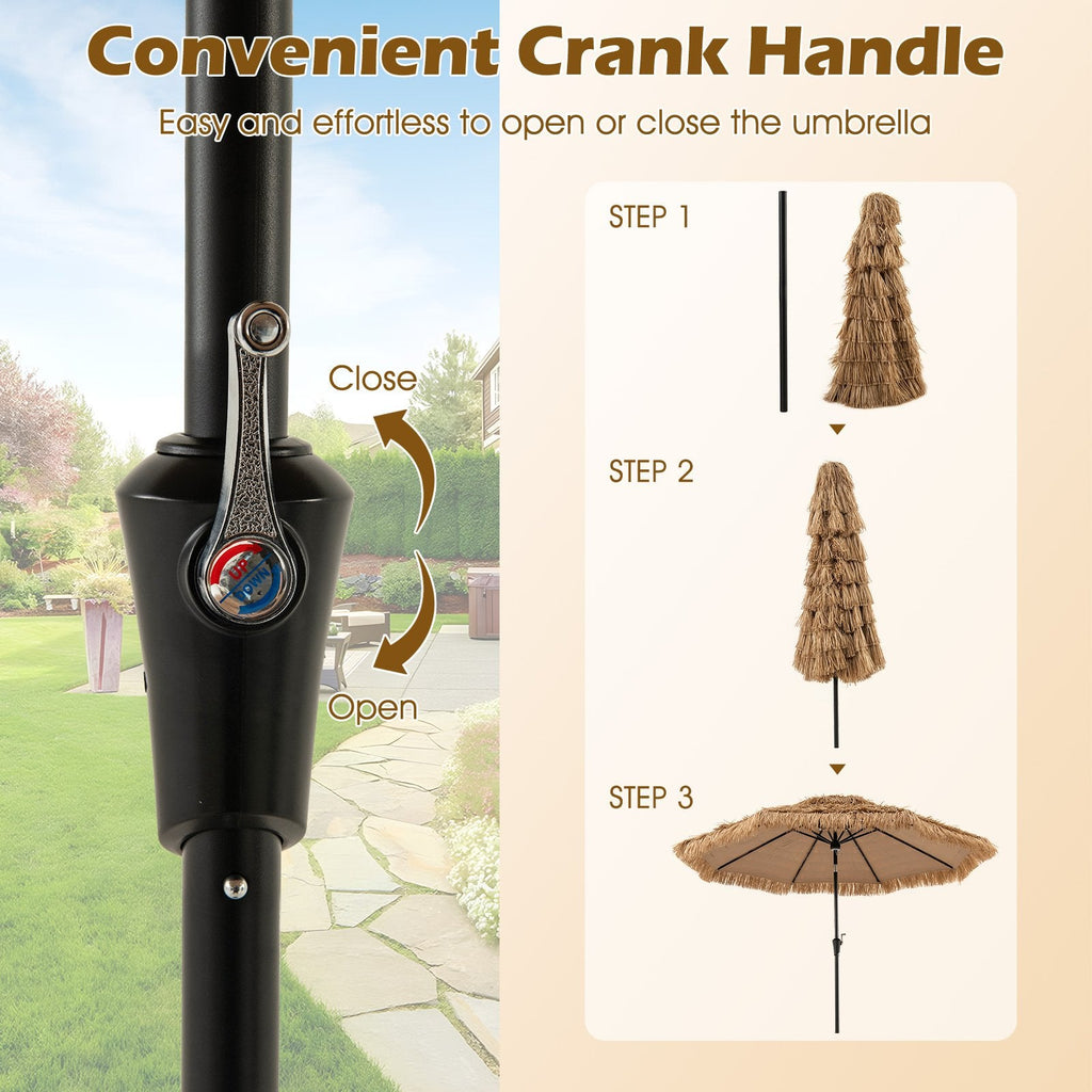 10 Feet Hawaiian Style Solar Lighted Thatched Tiki Patio Umbrella