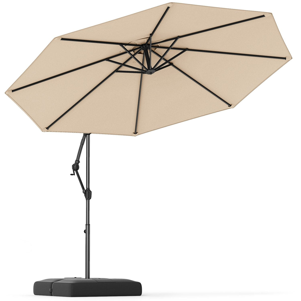10 Feet Offset Hanging Umbrella with Base Patio Cantilever Umbrella with Tilt-Beige
