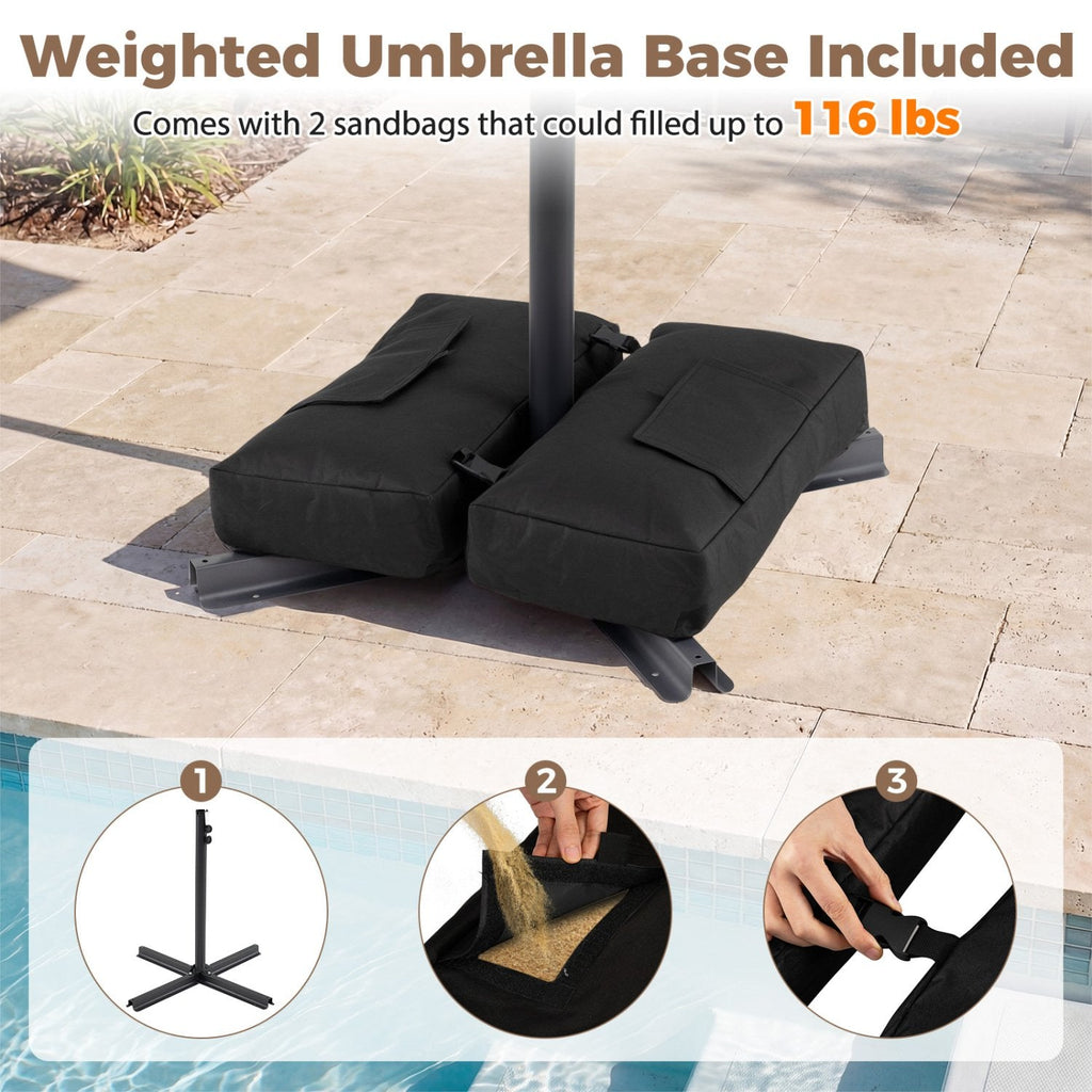 10 Feet Offset Hanging Umbrella with Base Patio Cantilever Umbrella with Tilt-Taupe