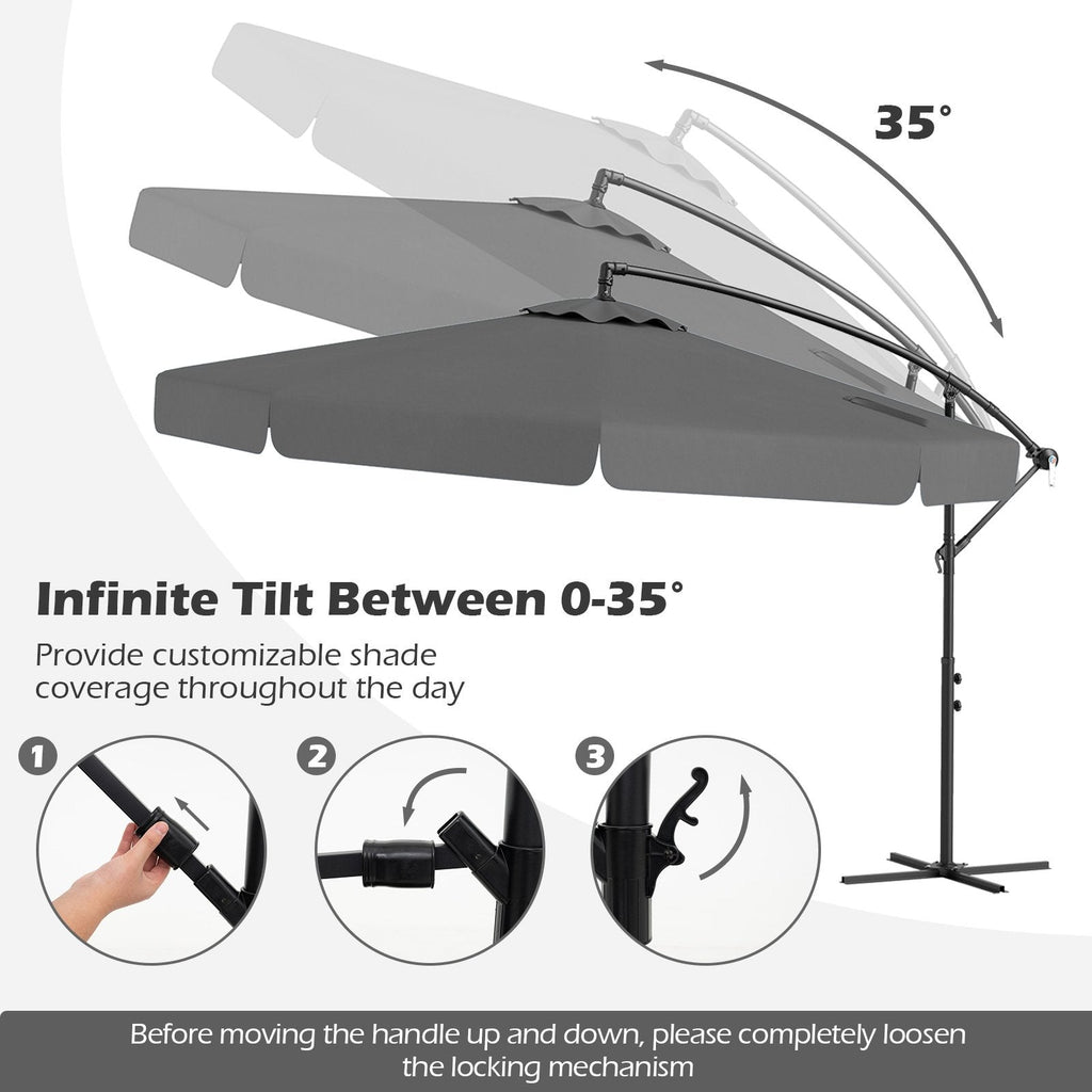10 Feet Patio Cantilever Umbrella with Cover Tilt Adjustment and Ruffled Edge-Gray