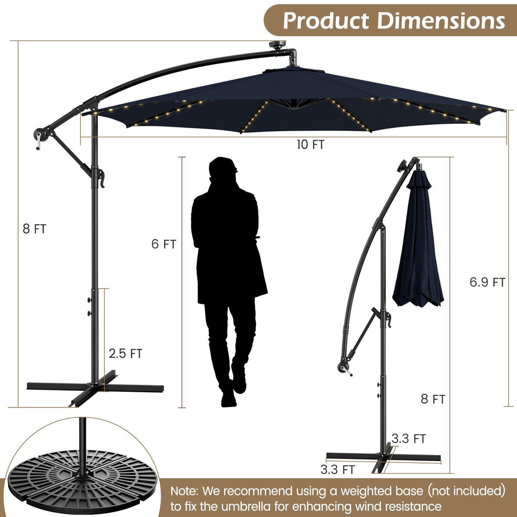 10 Feet Patio Offset Umbrella with 112 Solar-Powered LED Lights-Beige-Navy