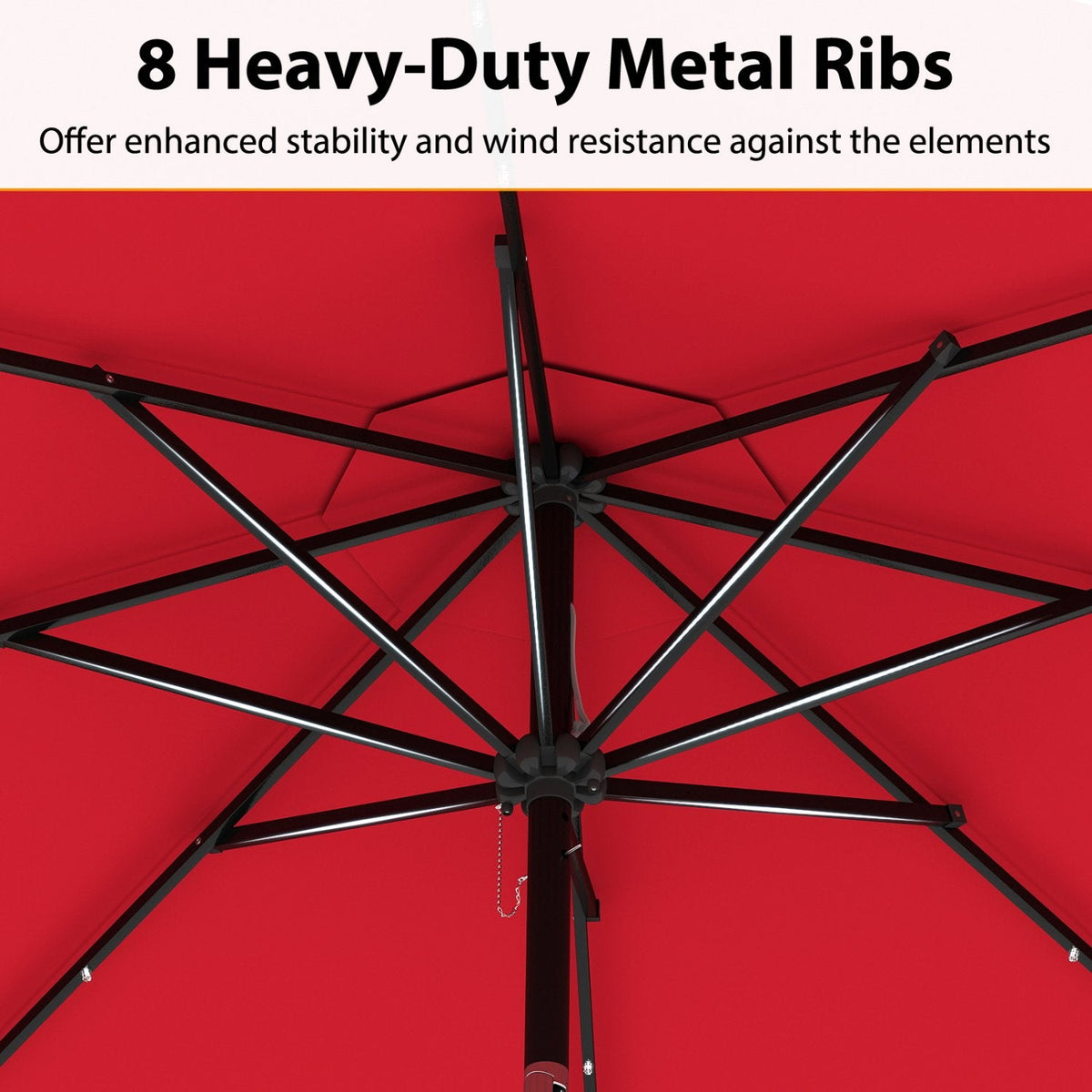 10 Feet Solar Patio Umbrella with 24 LED Lights-Red