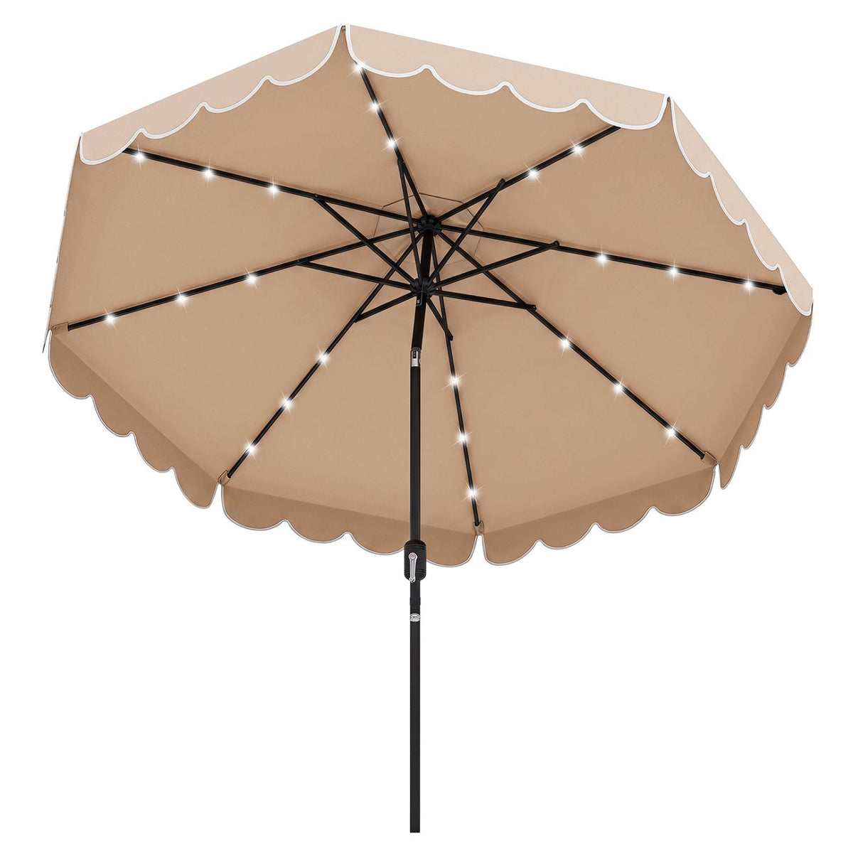 10 Feet Solar Patio Umbrella with 24 LED Lights-Beige