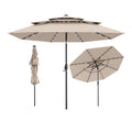 10 Feet Solar Patio Umbrella with 32 LED Lights 3-Tier Vented Top-Beige