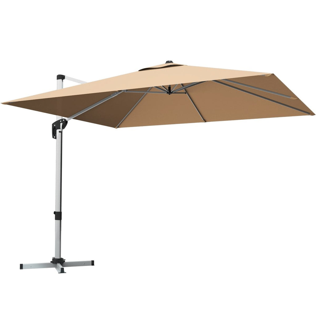 10 ft 360 Degree Tilt Aluminum Square Patio Offset Cantilever Umbrella without Weight Base-Beige