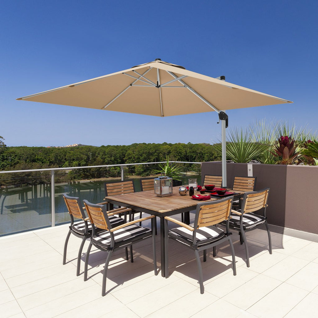 10 ft 360 Degree Tilt Aluminum Square Patio Offset Cantilever Umbrella without Weight Base-Beige