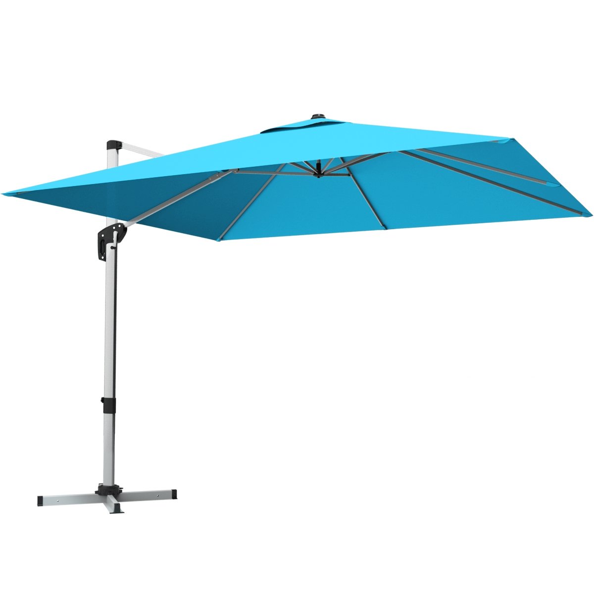 10 ft 360 Degree Tilt Aluminum Square Patio Offset Cantilever Umbrella without Weight Base-Blue