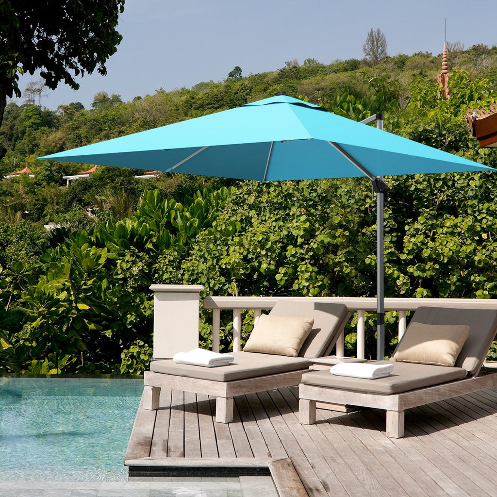 10 ft 360 Degree Tilt Aluminum Square Patio Offset Cantilever Umbrella without Weight Base-Blue