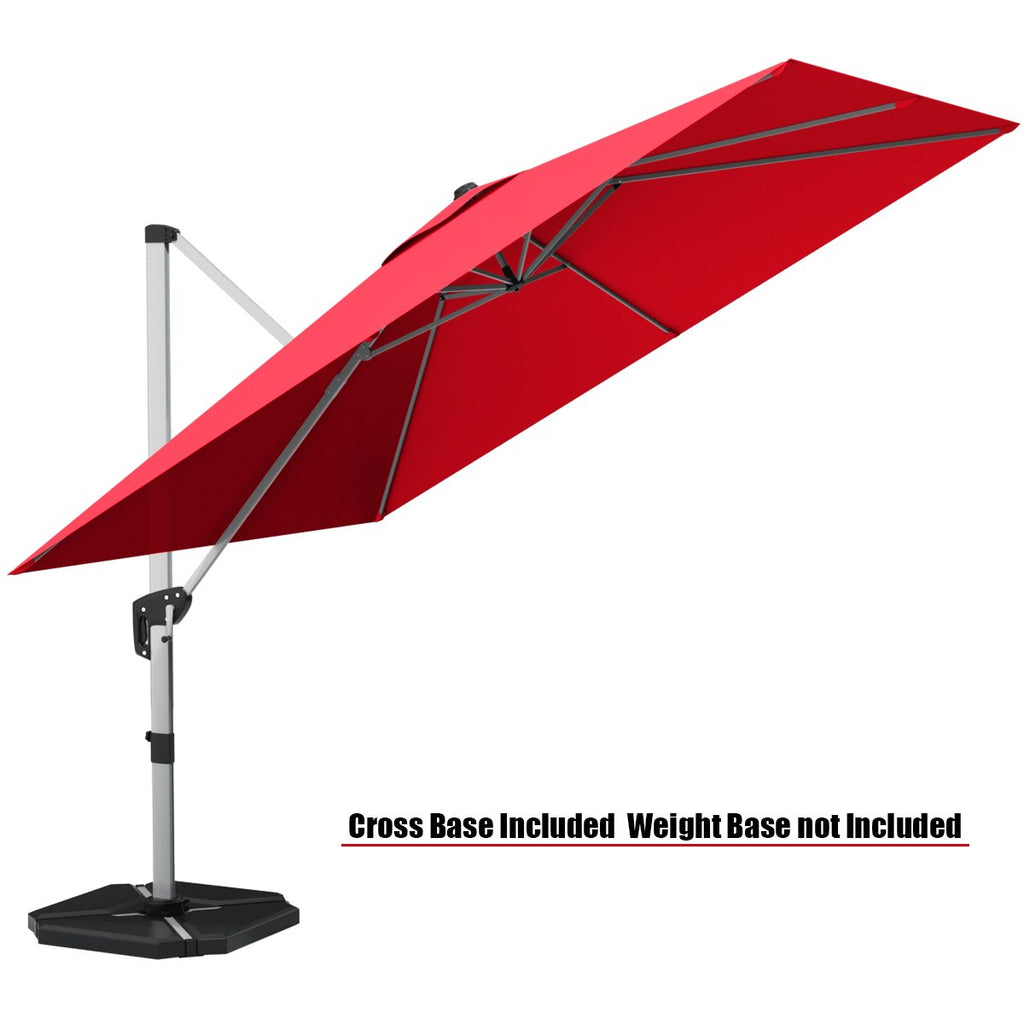 10 ft 360 Degree Tilt Aluminum Square Patio Offset Cantilever Umbrella without Weight Base-Burgundy