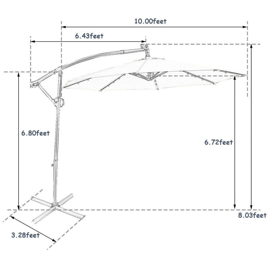 10 FT 360° Rotation Solar Powered LED Patio Offset Umbrella without Weight Base-Navy