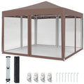 10 FT x 10 FT Pop-Up Canopy Tent Easy Setup Instant Folding Shelter with Mesh Netting-Coffee