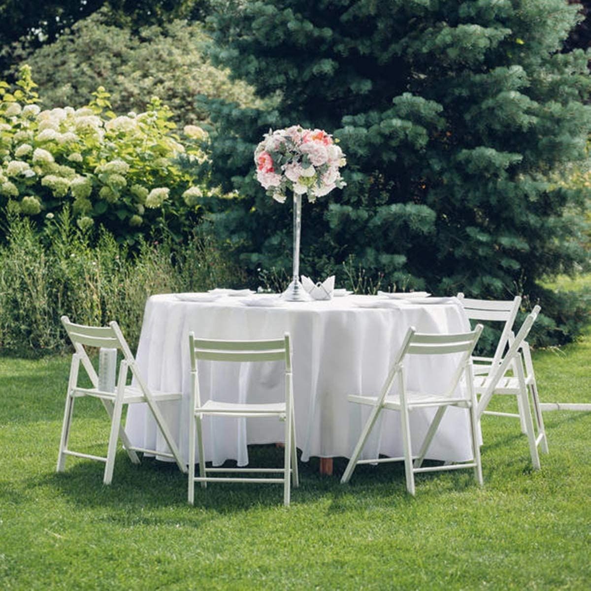 10 Pieces 90 Inch Home Restaurant Polyester Round Tablecloth-White