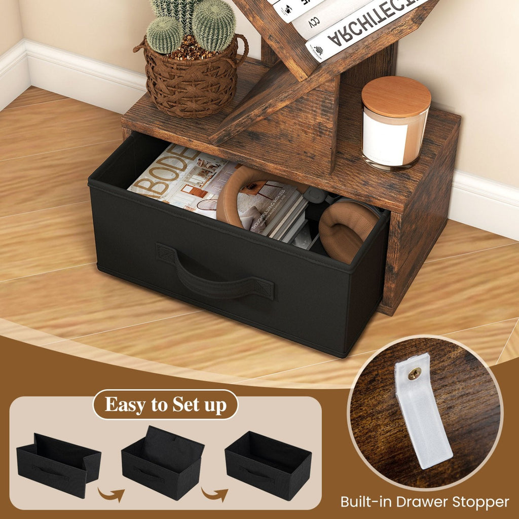 10 Tier Tree Bookshelf with Fabric Drawer, Narrow Bookcase, Rustic Brown
