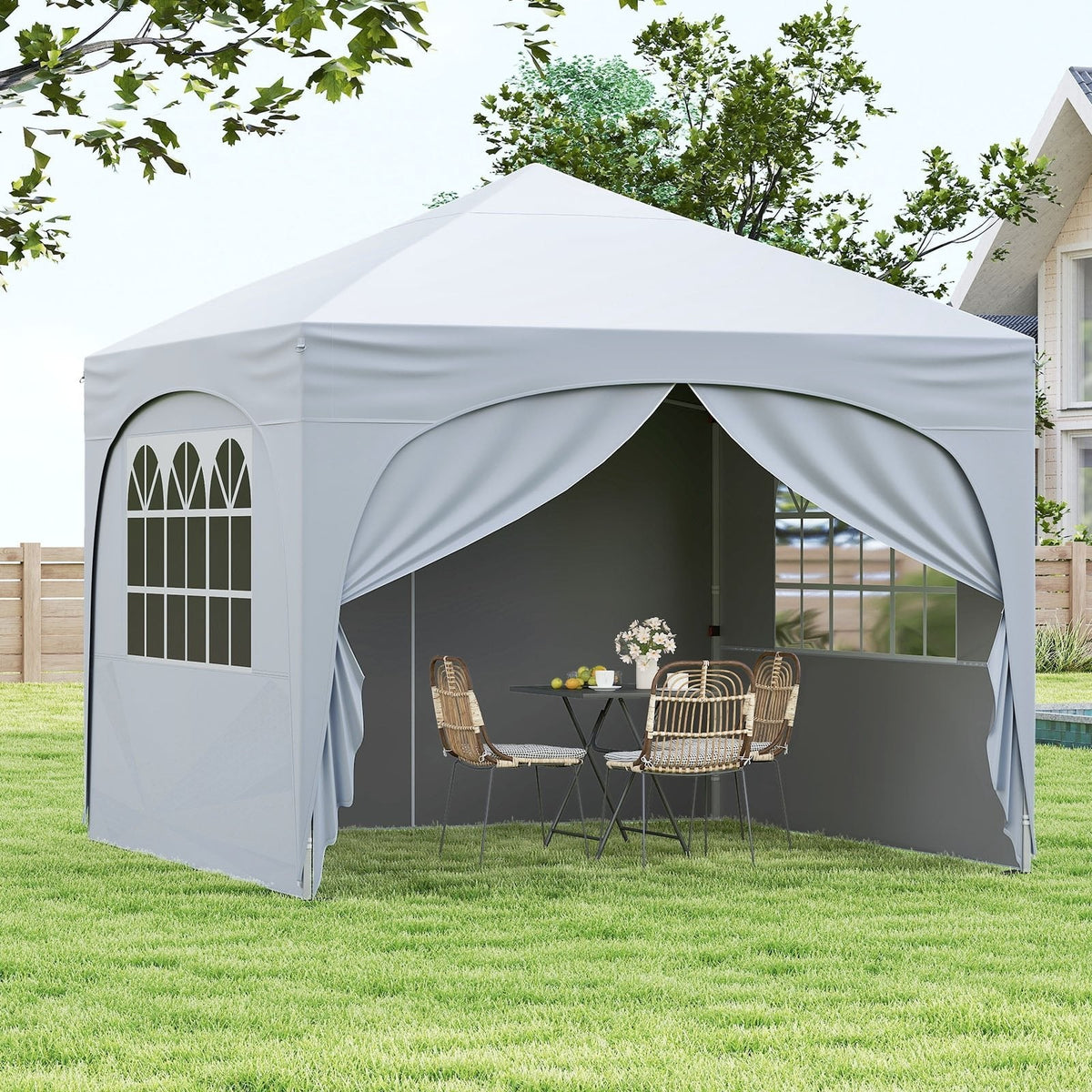 10 X 10 FT Pop up Canopy Tent with 4 Removable Sidewall-White