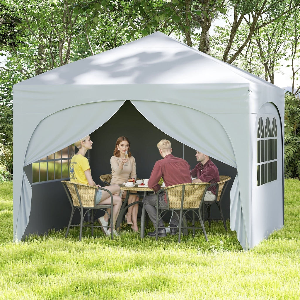 10 X 10 FT Pop up Canopy Tent with 4 Removable Sidewall-White
