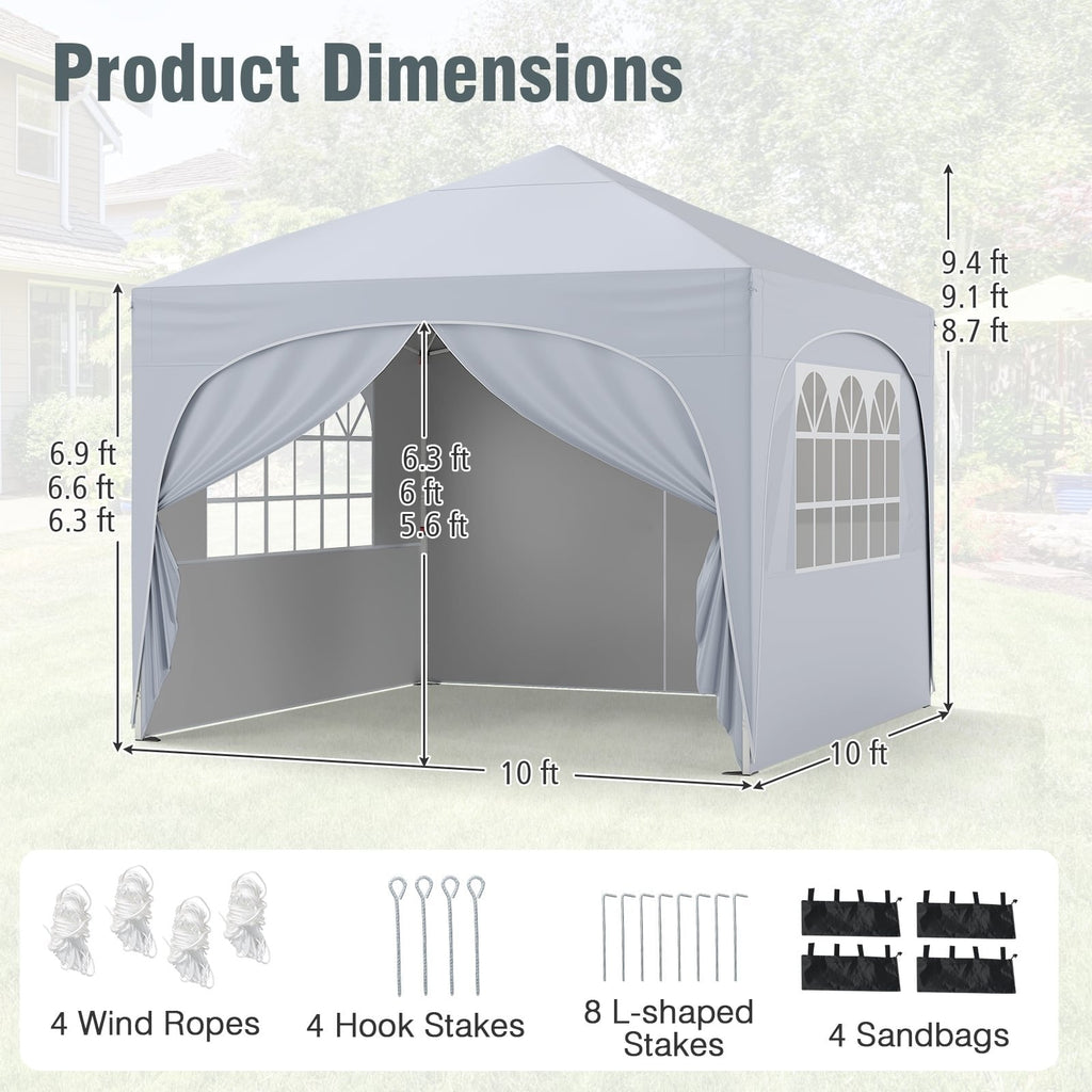 10 X 10 FT Pop up Canopy Tent with 4 Removable Sidewall-White