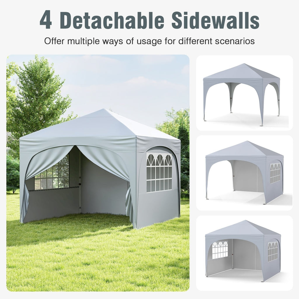 10 X 10 FT Pop up Canopy Tent with 4 Removable Sidewall-White