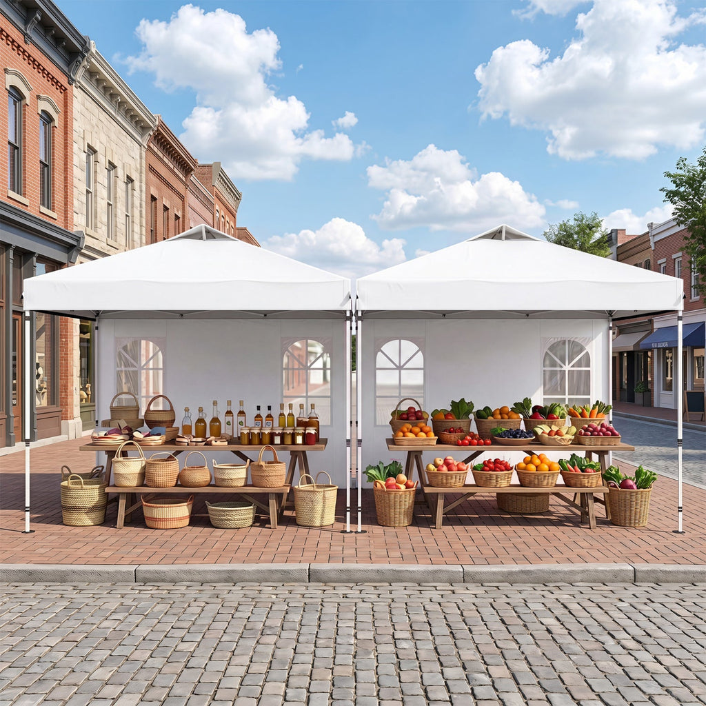 10 x 10 FT Pop Up Canopy Tent with 4 Sidewalls and Adjustable Height Waterproof-White