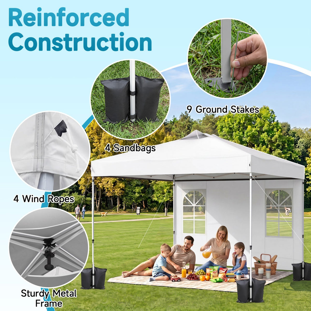 10 x 10 FT Pop Up Canopy Tent with 4 Sidewalls and Adjustable Height Waterproof-White