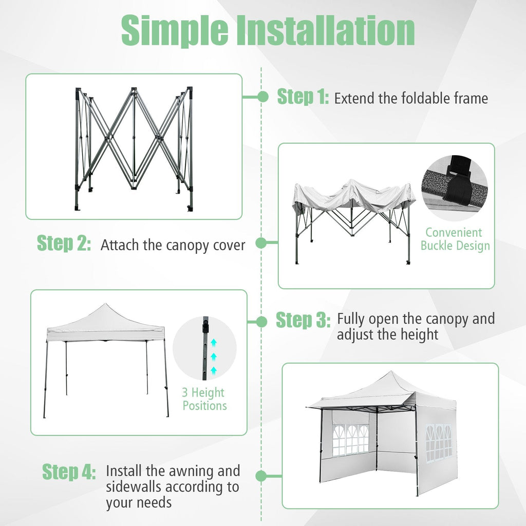 10 x 10 FT Pop up Canopy Tent with Sidewalls and Awning for Party Picnic Event-White