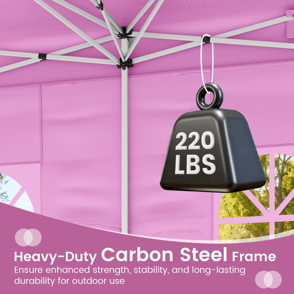 10 X 20 Feet Pop up Canopy Tent Instant Setup with 6 Sidewalls-Pink