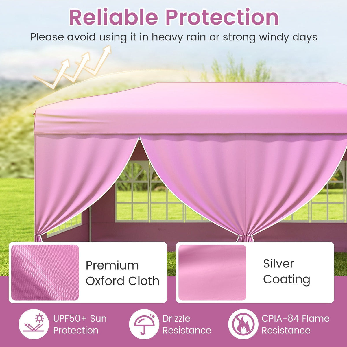 10 X 20 Feet Pop up Canopy Tent Instant Setup with 6 Sidewalls-Pink