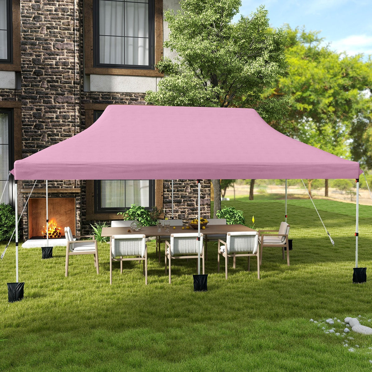 10 X 20 FT Pop up Canopy Tent Foldable Portable Outdoor Gazebo with Carry Bag-Pink