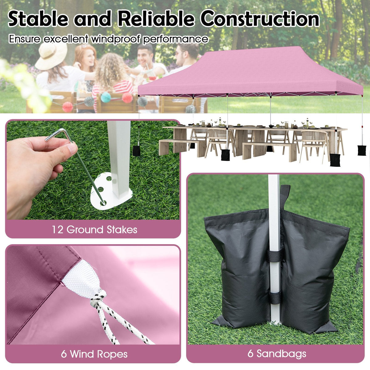 10 X 20 FT Pop up Canopy Tent Foldable Portable Outdoor Gazebo with Carry Bag-Pink