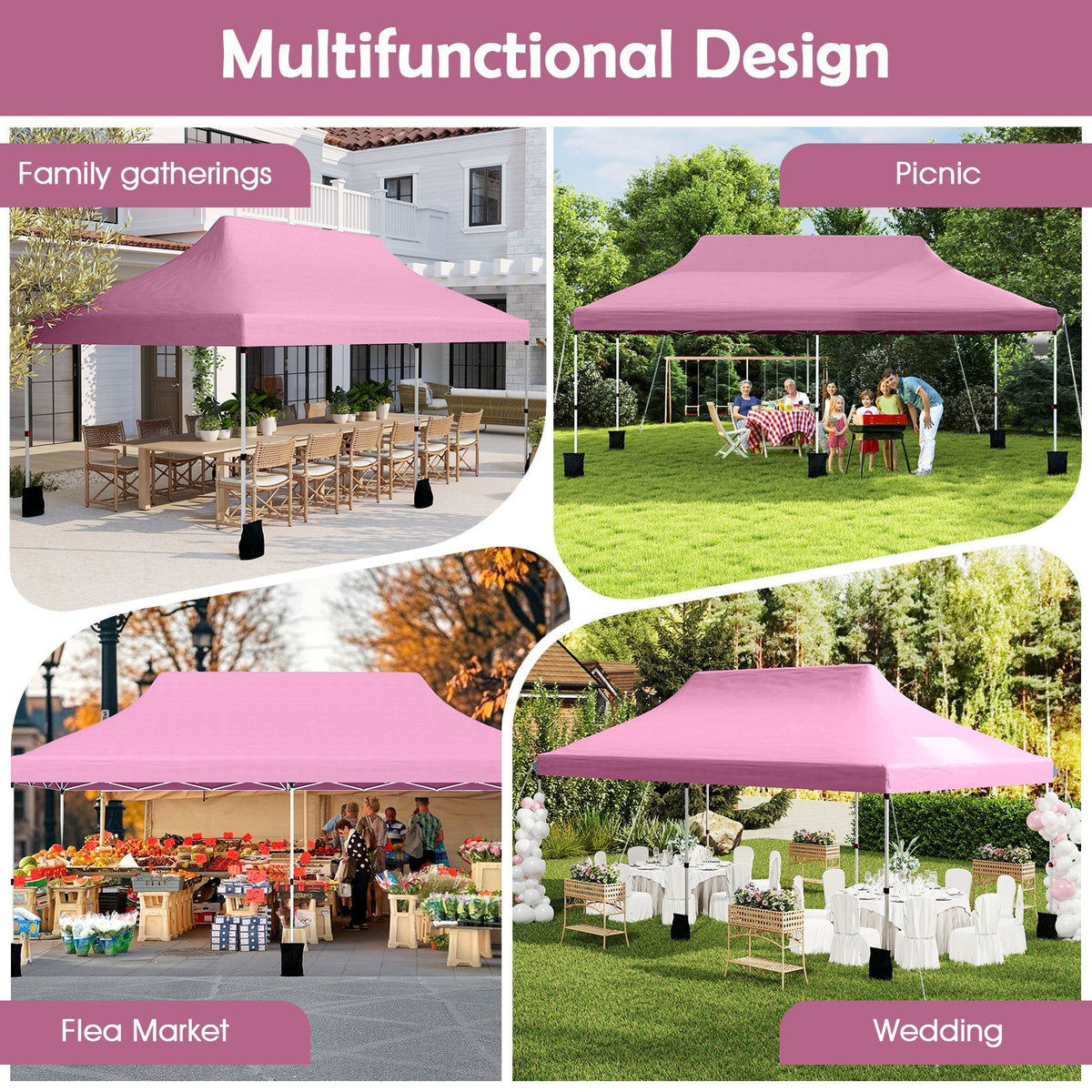 10 X 20 FT Pop up Canopy Tent Foldable Portable Outdoor Gazebo with Carry Bag-Pink