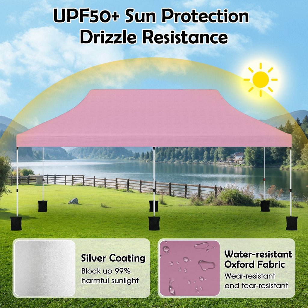 10 X 20 FT Pop up Canopy Tent Foldable Portable Outdoor Gazebo with Carry Bag-Pink